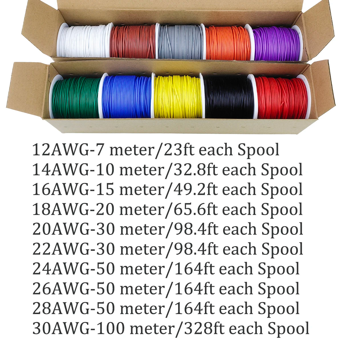 16-18-20-22-24-26-28-30 Gauge Flexible Silicone Electrical Wire 300V Multi-Color 22 AWG Stranded Tinned Copper Hookup Wire Kit