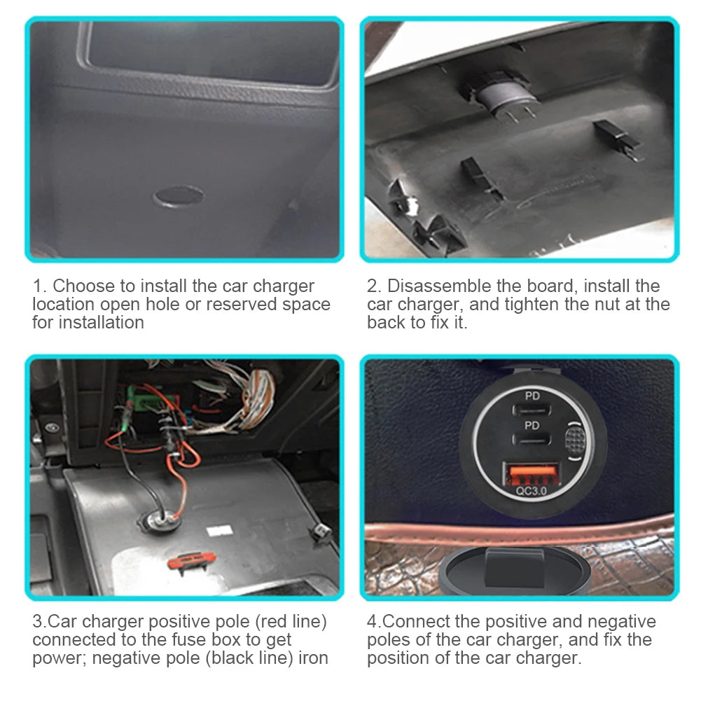 12V-24V Power Outlet Waterproof Car Charger Socket 3 Ports PD Type C QC 3.0 Fast Charge Adapter USB Outlet for Car RV Marine