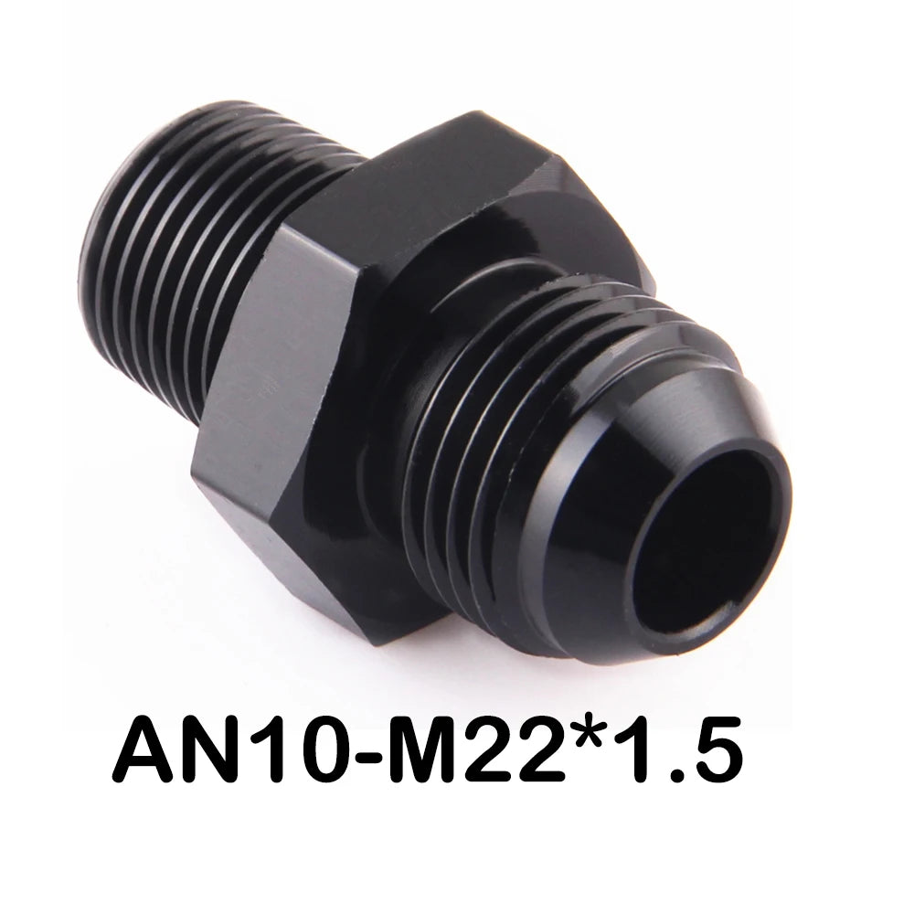 Adaptateur droit mâle AN10 vers M22x1,5 en aluminium anodisé noi