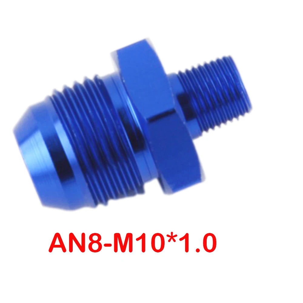 Adaptateur droit mâle AN8 vers M10x1,0 en aluminium anodisé bleu
