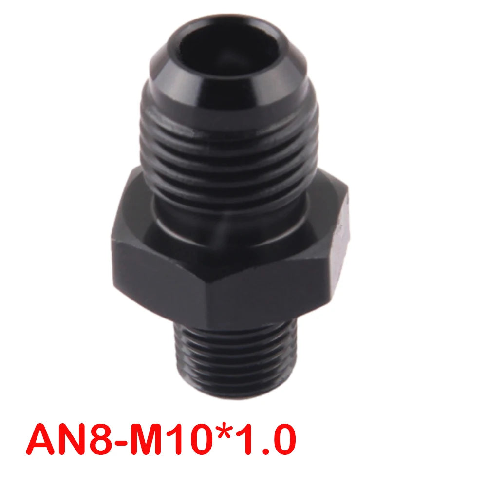 Adaptateur droit mâle AN8 vers M10x1,0 en aluminium anodisé noir