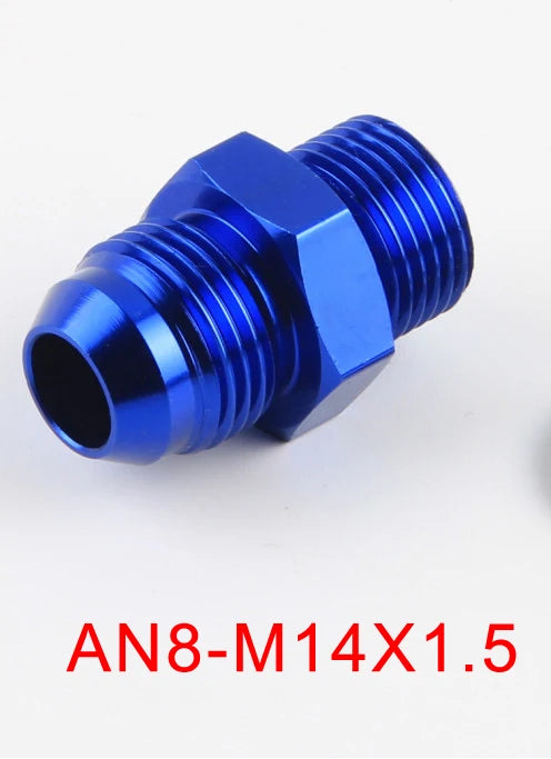 Adaptateur droit mâle AN8 vers M14x1,5 en aluminium anodisé bleu