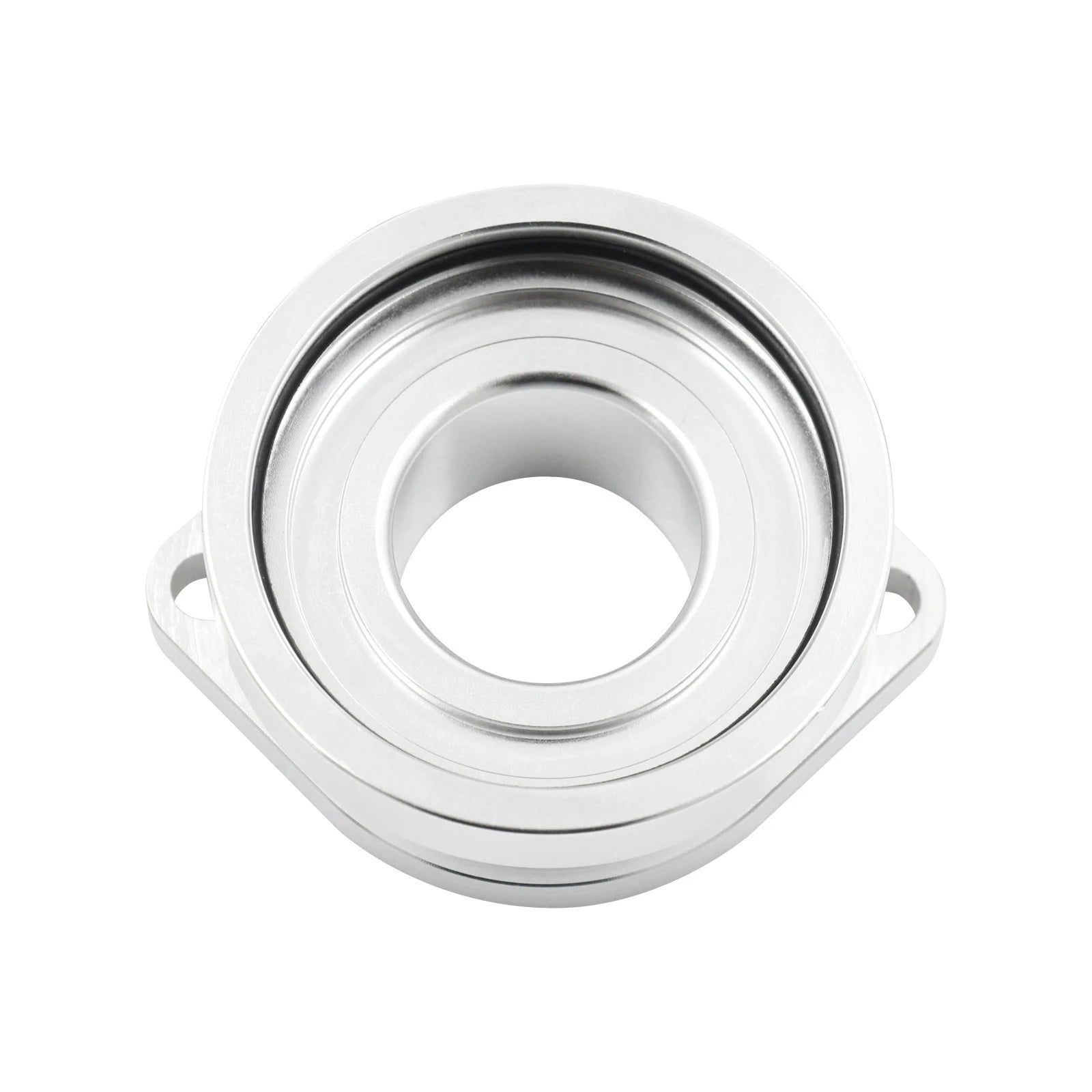 Vue de face de l’adaptateur de dump valve Greddy FV RS vers HKS FV SSQV en aluminium