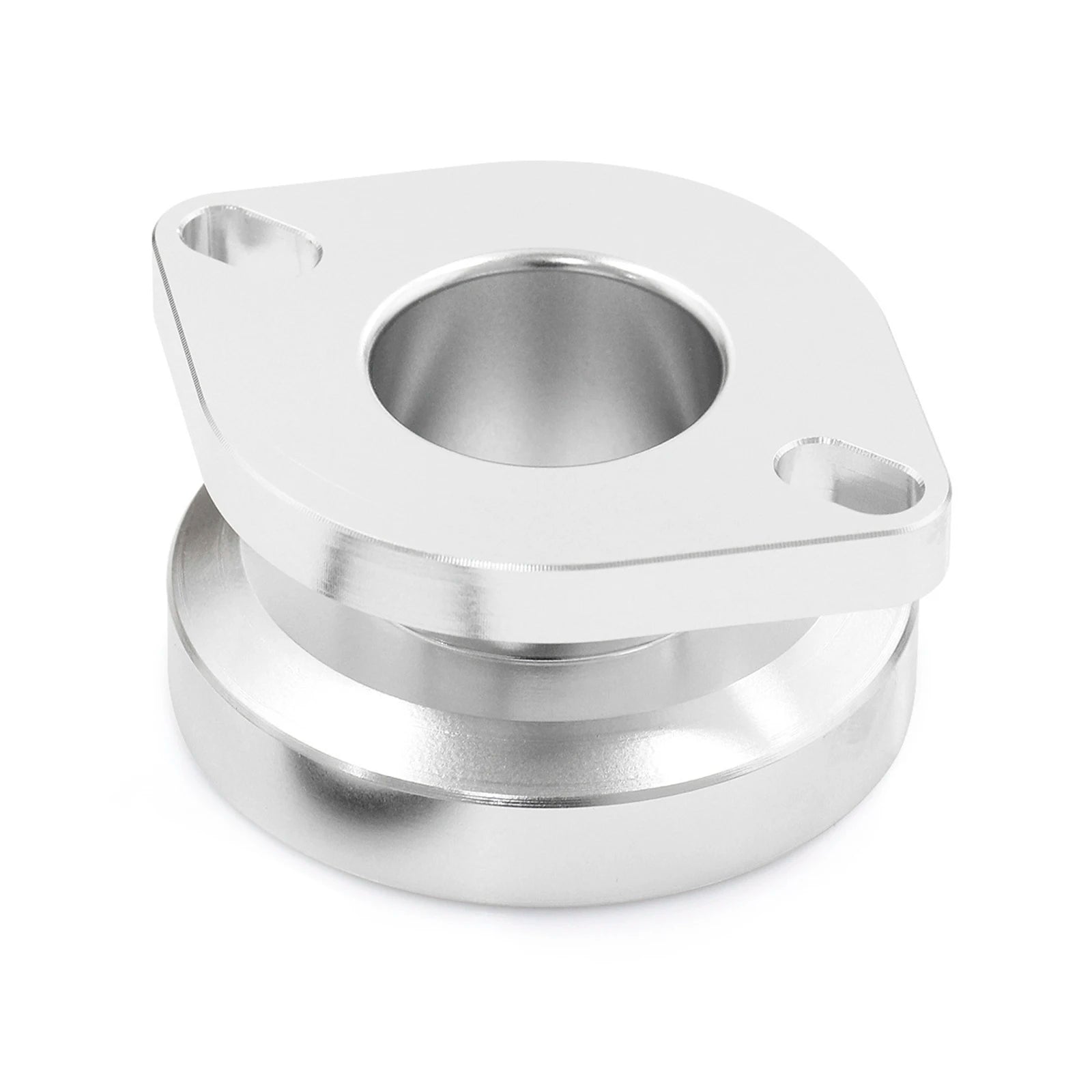 Vue profil de l’adaptateur de dump valve Greddy FV RS vers HKS FV SSQV en aluminium