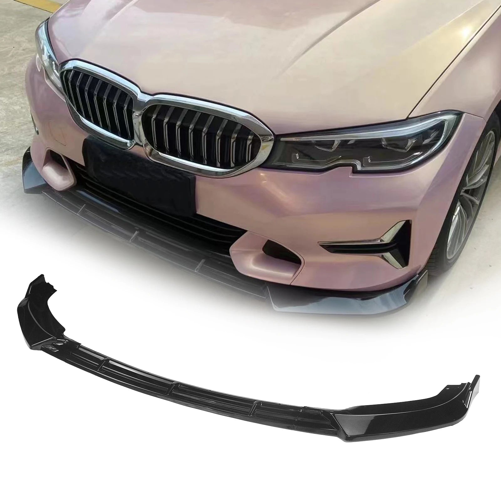 Lame avant BMW G20 G21 montée sur une berline rose avec aperçu de la pièce complète