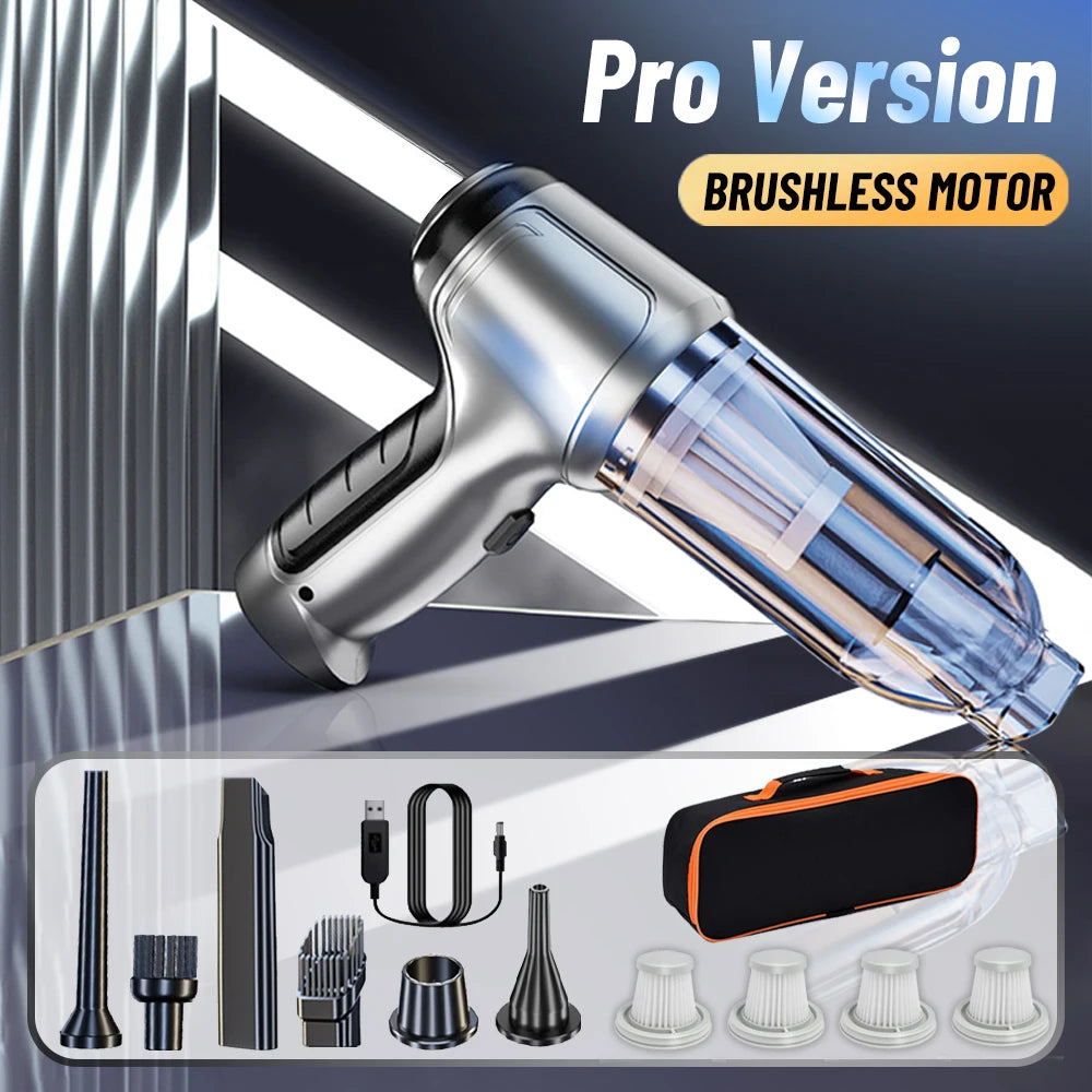 Aspirateur voiture sans fil version Pro avec moteur sans balais, accessoires inclus et sac de rangement