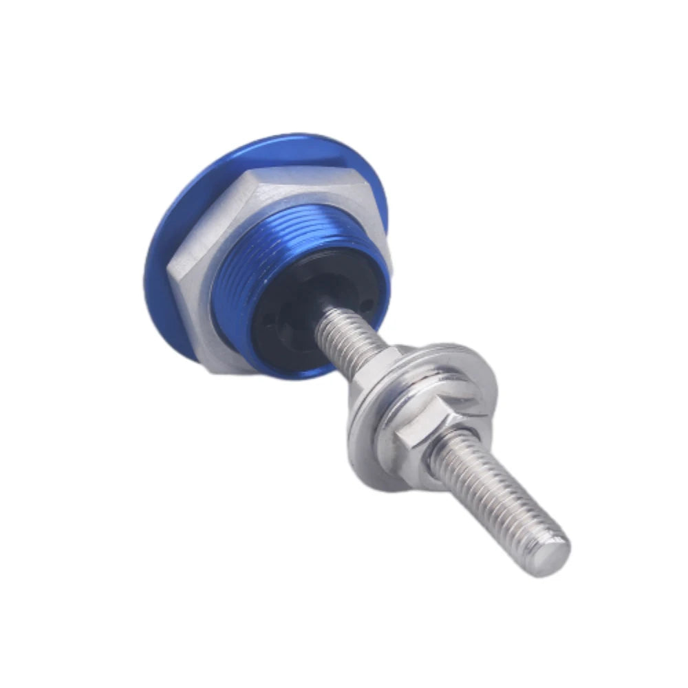 Attache de capot à bouton poussoir push button 32 mm assemblée en finition bleue