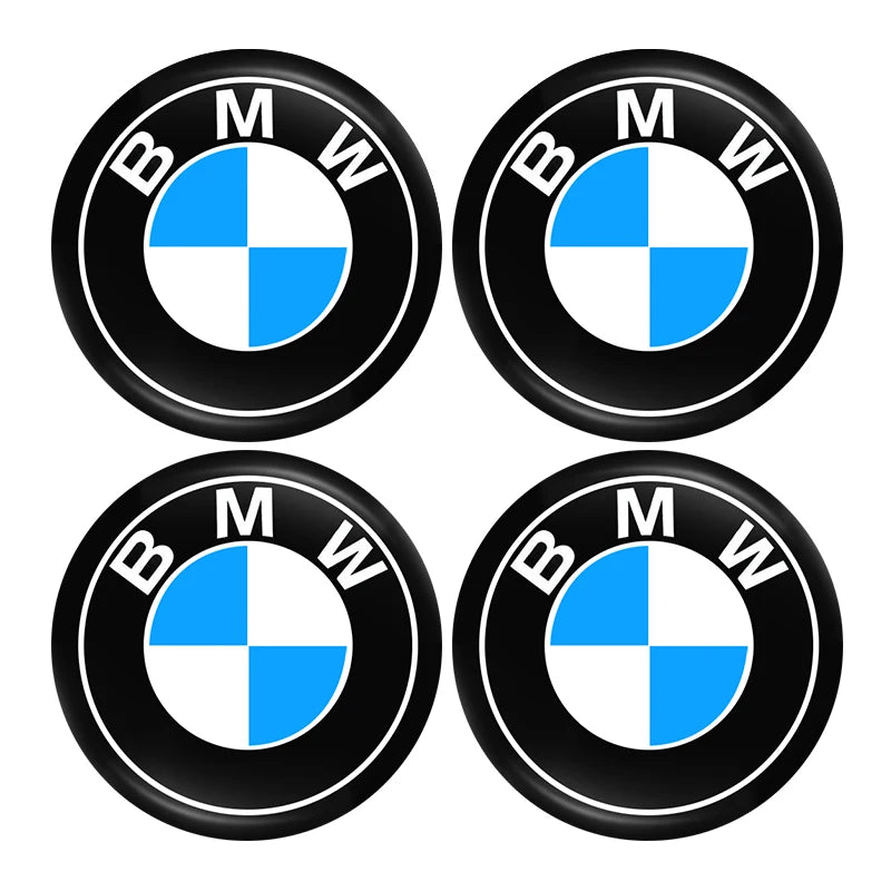 Lot de 4 autocollants logo BMW pour barillet de porte sur fond blanc