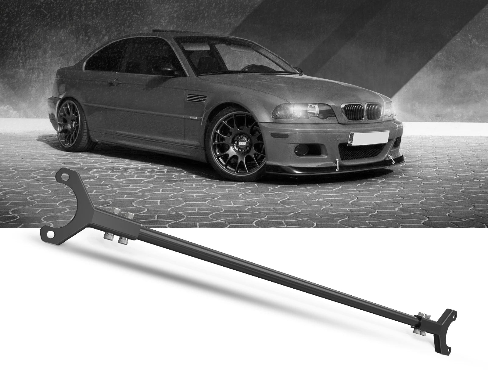 Vue d’ensemble de la barre anti-rapprochement arrière BMW E46 berline avec supports