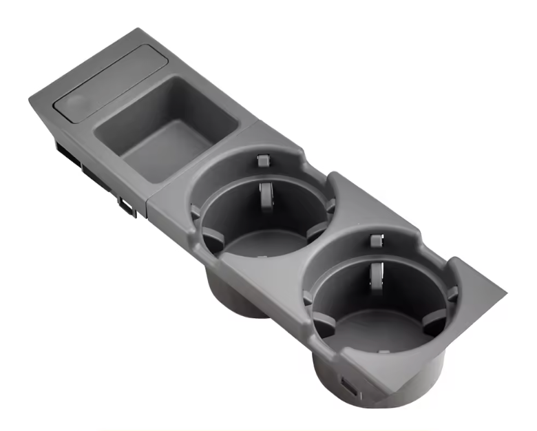 Boîte de rangement de console centrale avec porte-gobelet double gris pour BMW Série 3 E46 présentée seule sur fond blanc