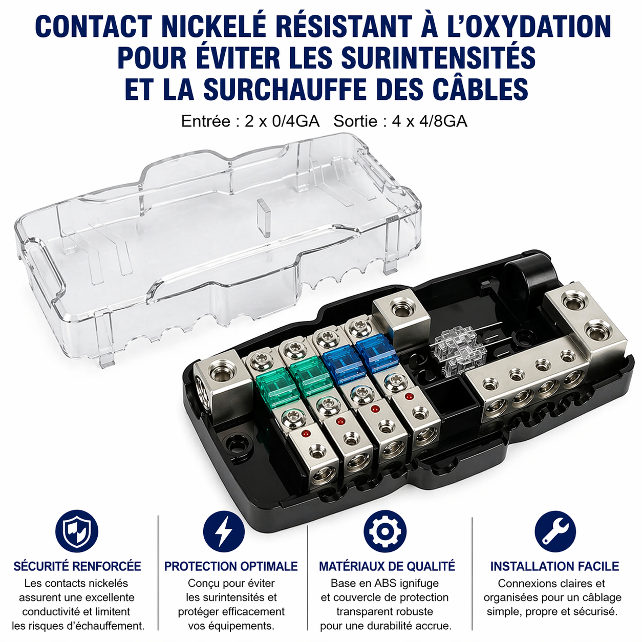 Contacts nickelés du boîtier porte-fusibles universel 12V / 24V pour une meilleure conductivité