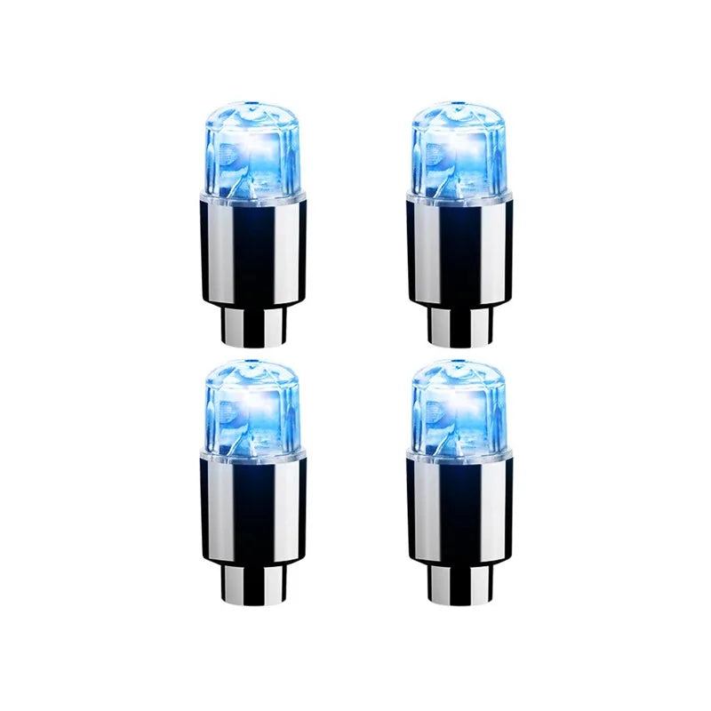 Lot de 4 bouchons de valve LED lumineux bleus pour pneus de voiture ou moto