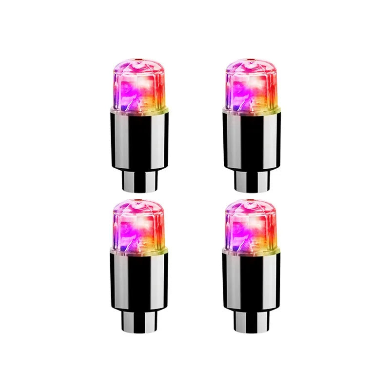 Lot de 4 bouchons de valve LED lumineux multicolore pour pneus de voiture ou moto