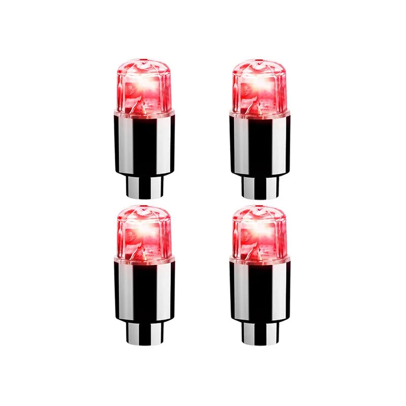 Lot de 4 bouchons de valve LED lumineux rouges pour pneus de voiture ou moto