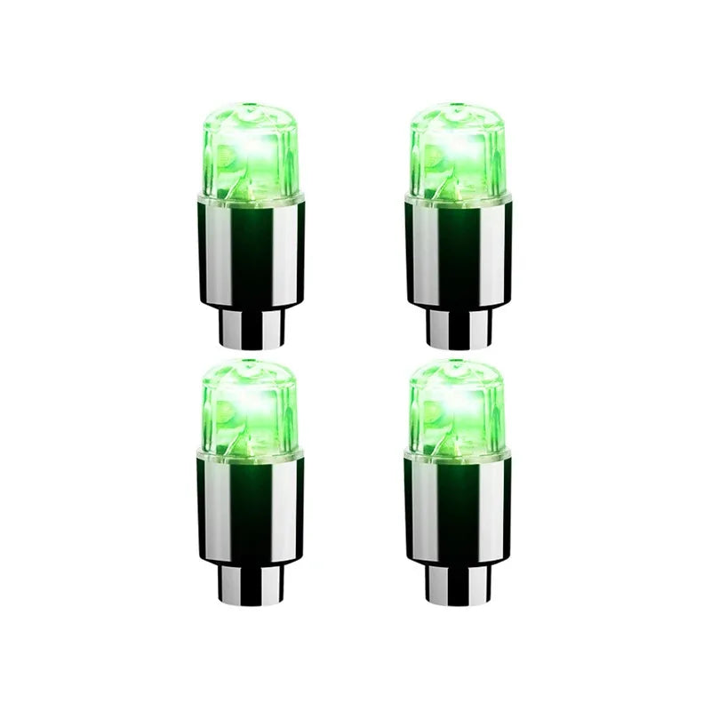 Lot de 4 bouchons de valve LED lumineux verts pour pneus de voiture ou moto