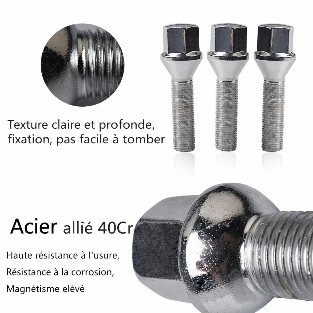 Gros plan sur les boulons de roue acier Embers avec détails du matériau et de la finition