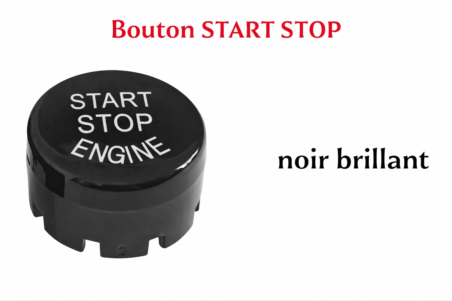 Bouton Start Stop BMW noir brillant présenté seul sur fond blanc