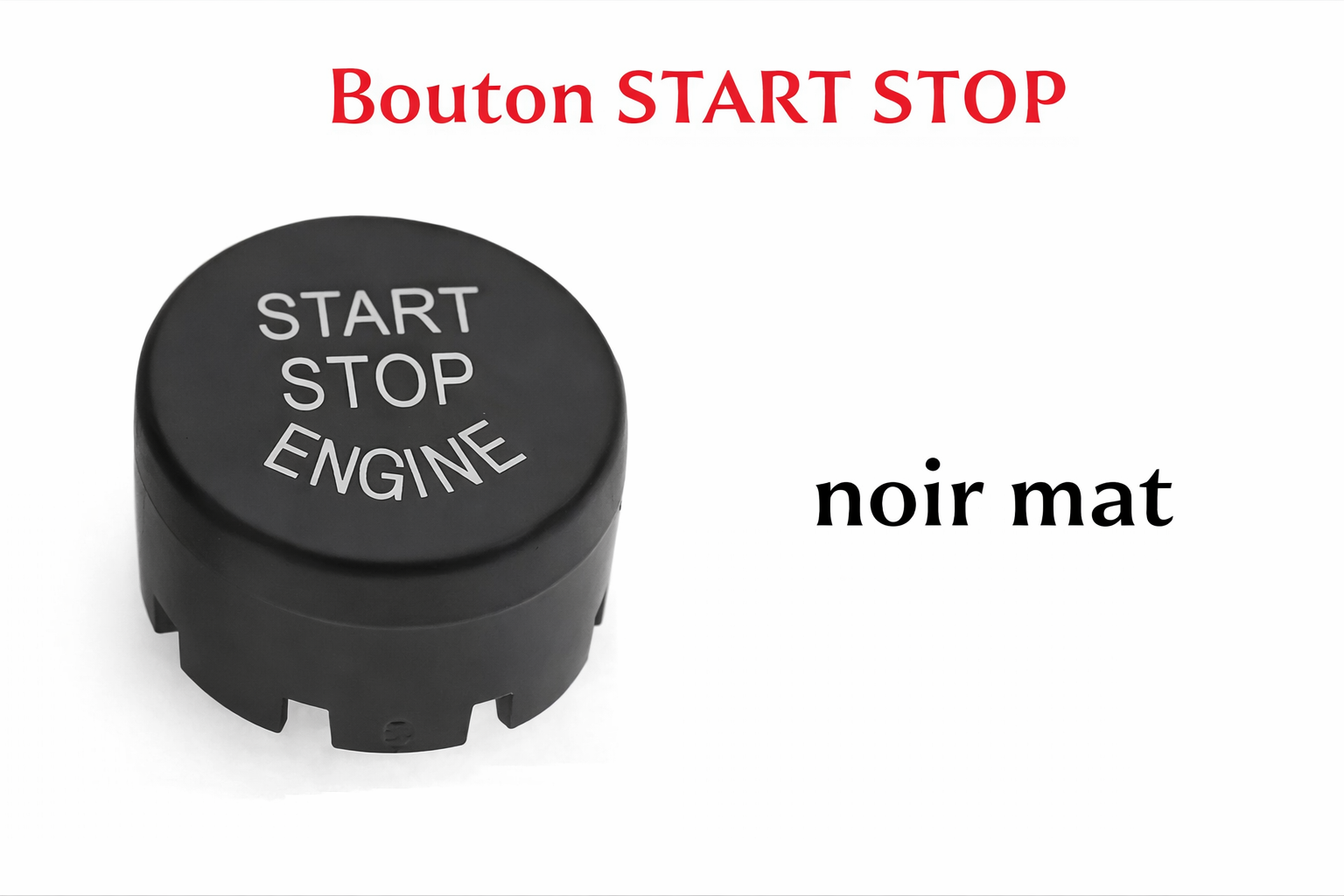 Bouton Start Stop BMW noir mat présenté seul sur fond blanc