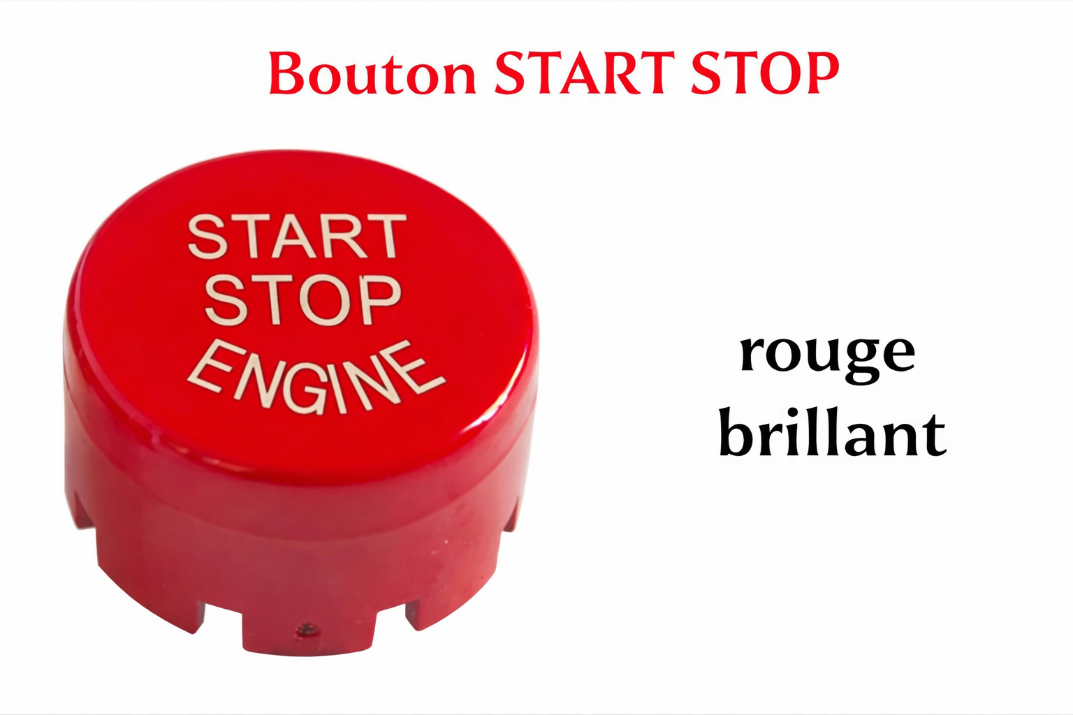 Bouton Start Stop BMW rouge brillant présenté seul sur fond blanc