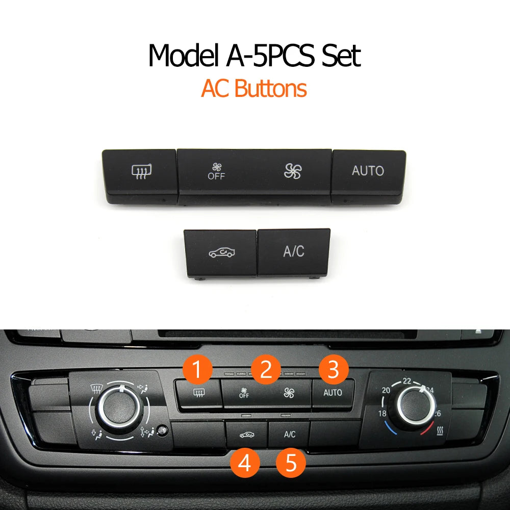 Set de 5 boutons de climatisation BMW modèle A avec repères de montage Set de 5 boutons de climatisation BMW modèle A avec repères de montage