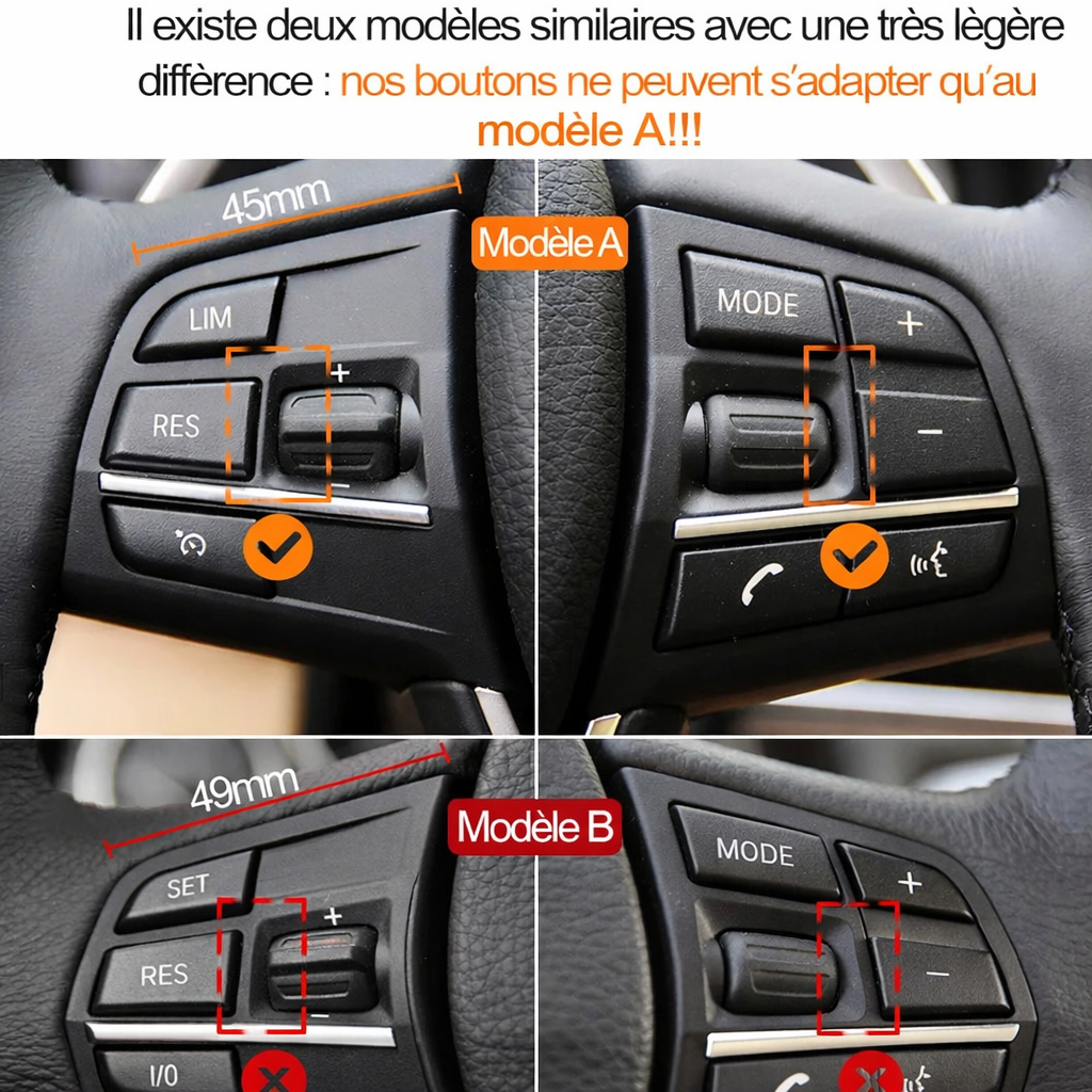 Différences entre les modèles A1 A2 A3 et A4 des boutons de volant multifonctions BMW