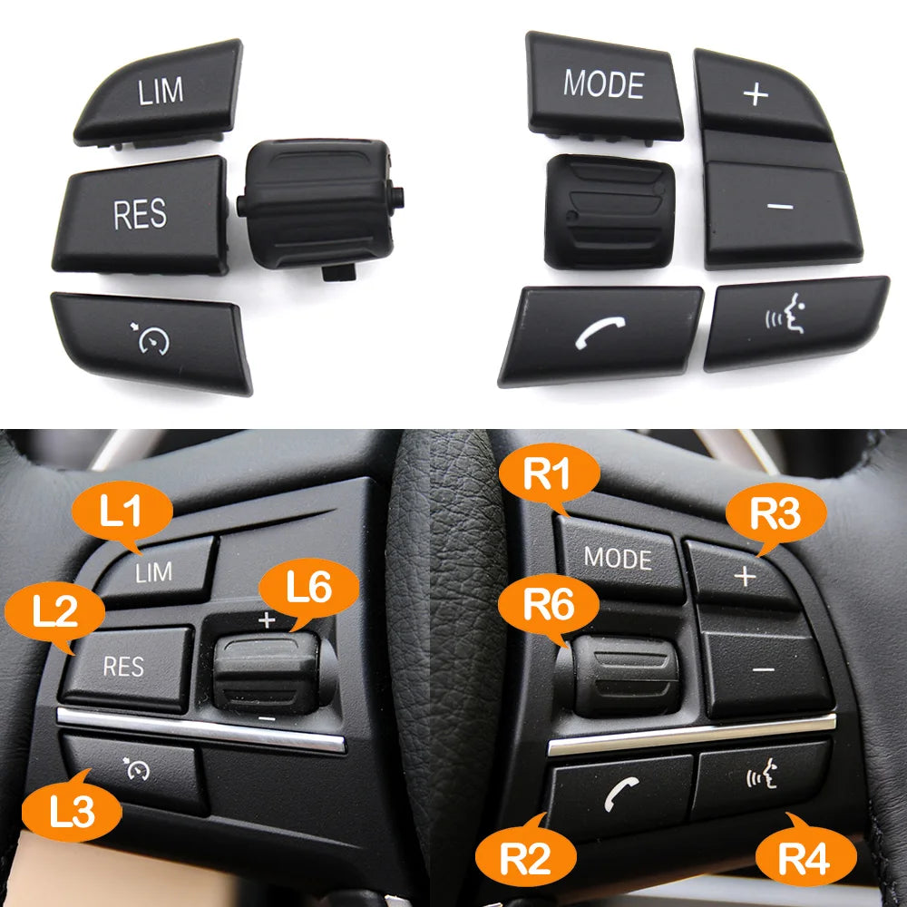 Repérage des positions L1 à L6 et R1 à R6 des boutons de volant BMW