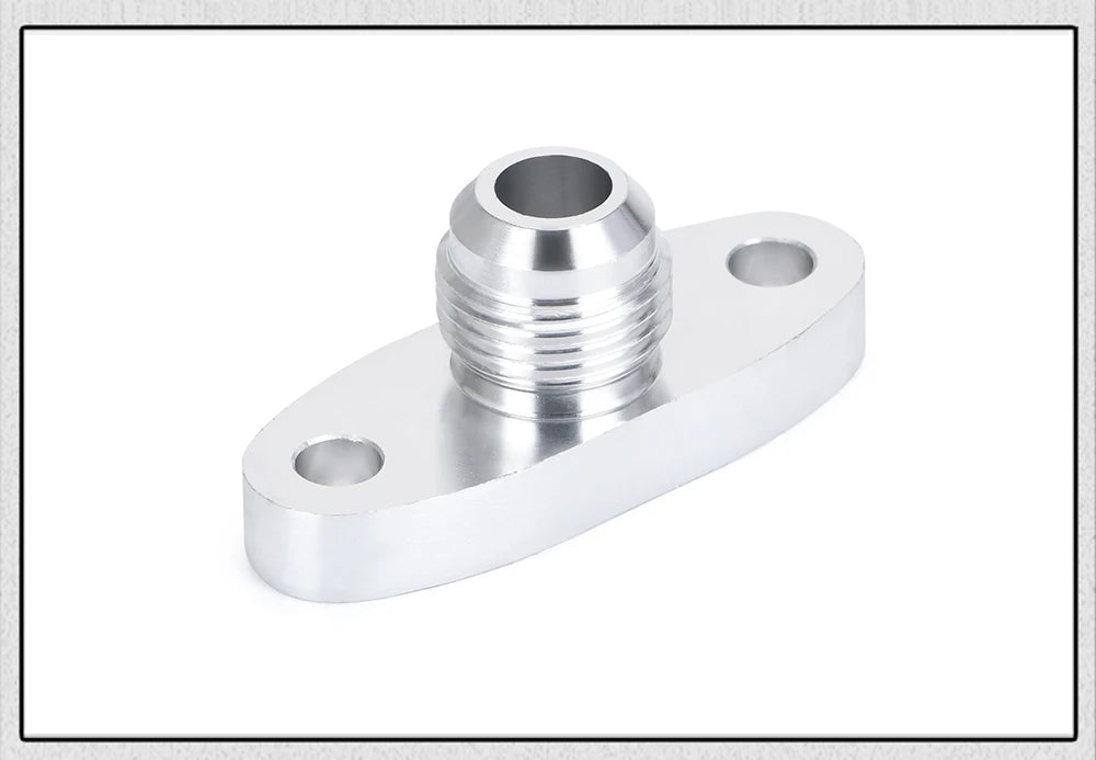 Vue produit de la bride de retour d’huile turbo AN10 mâle en aluminium