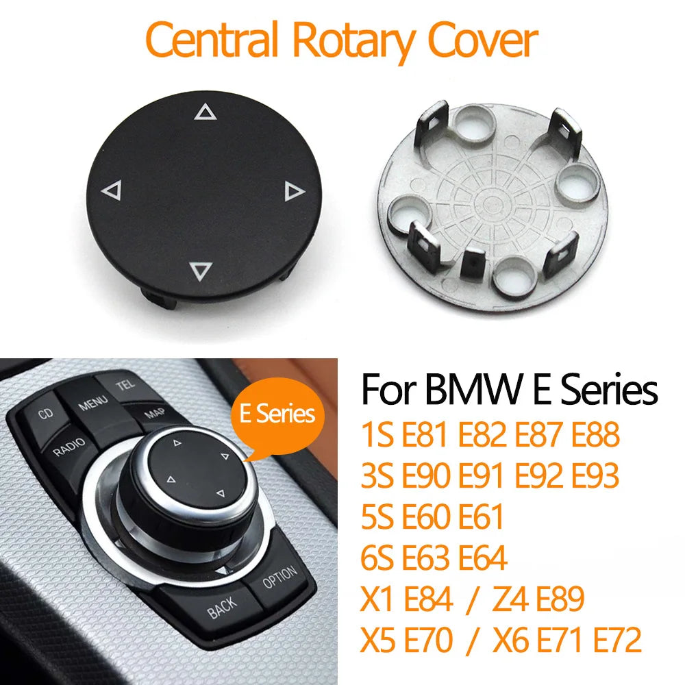 Cache du bouton rotatif iDrive CIC BMW noir avec pièce arrière et visuel de compatibilité