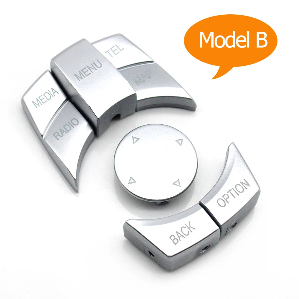 Caches boutons iDrive CIC BMW argent pour modèle B présentés sur fond blanc