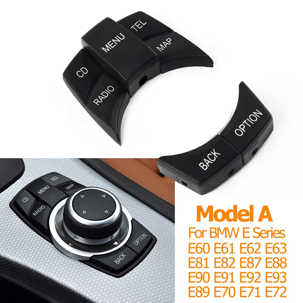 Caches boutons iDrive CIC BMW noirs pour modèle A avec aperçu du rendu monté