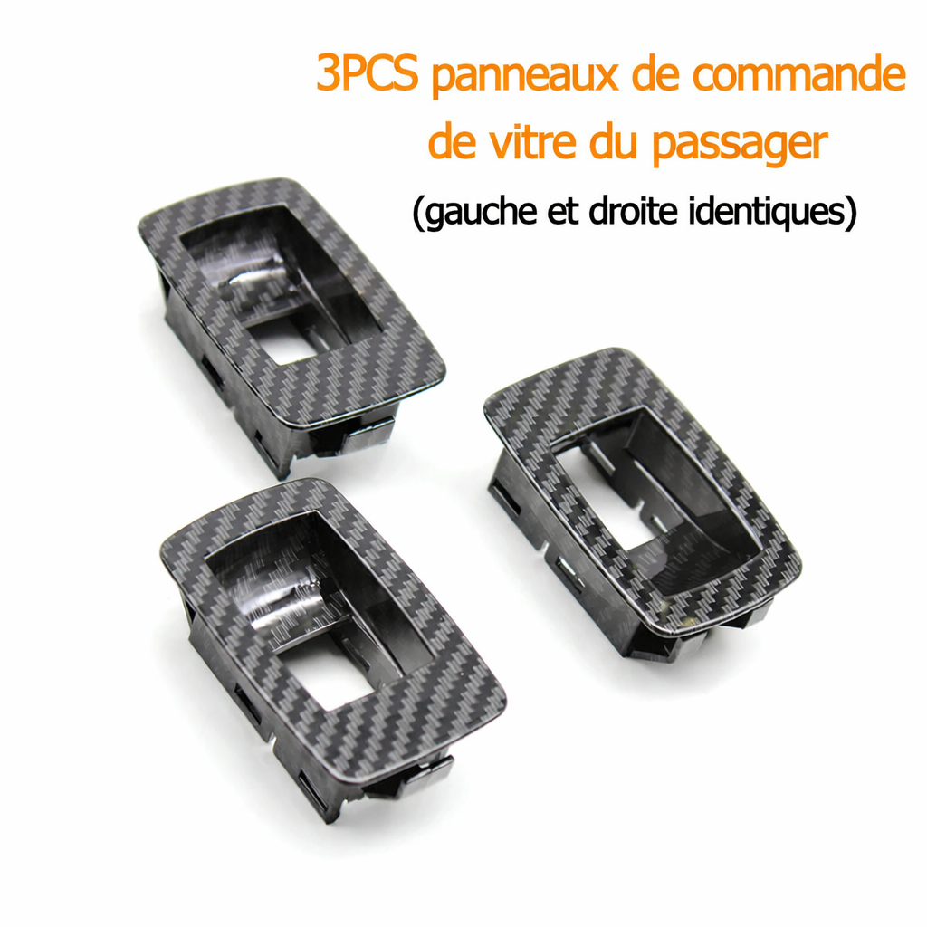 Lot de 3 caches de boutons de vitre passager BMW E90 E91 aspect carbone