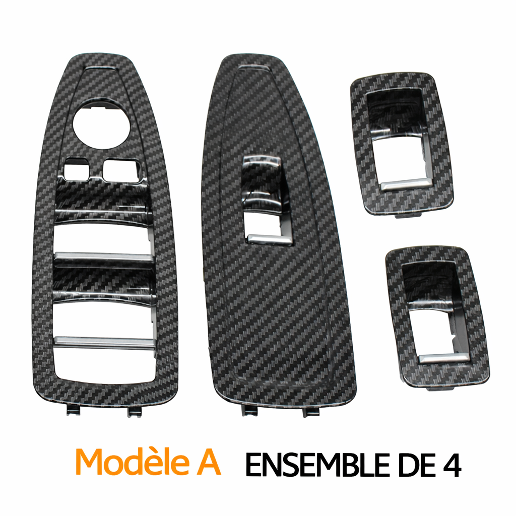 Ensemble de 4 caches boutons de vitres BMW modèle A en aspect carbone