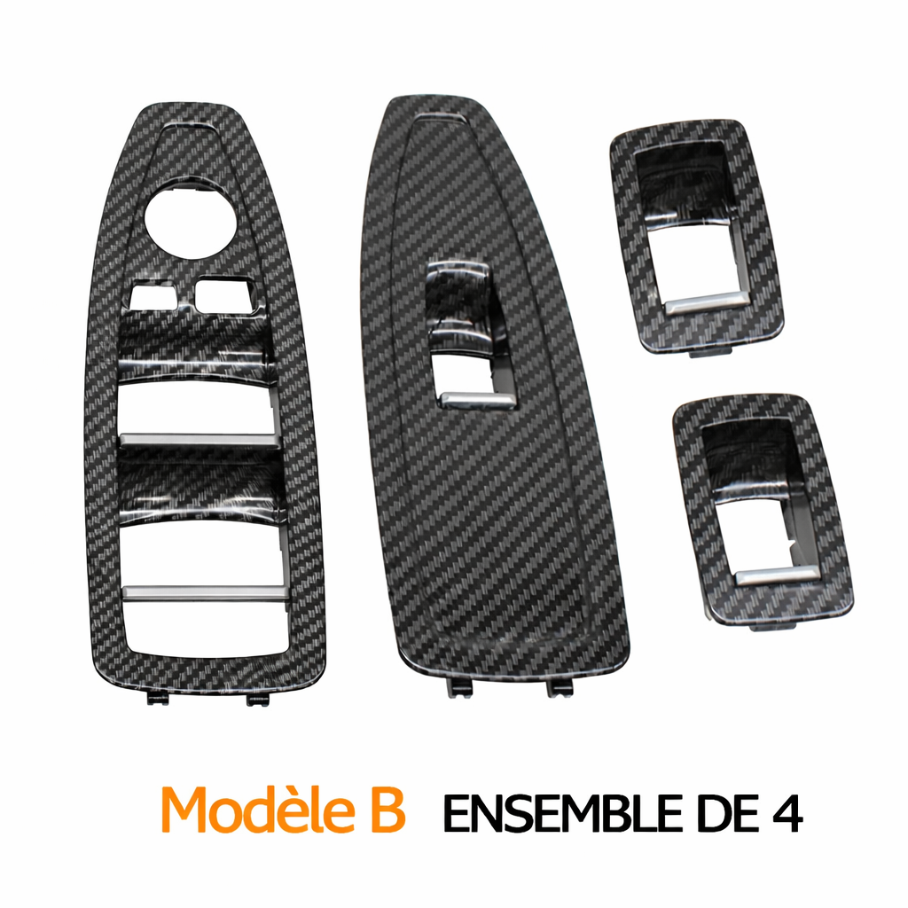 Ensemble de 4 caches boutons de vitres BMW modèle B en aspect carbone