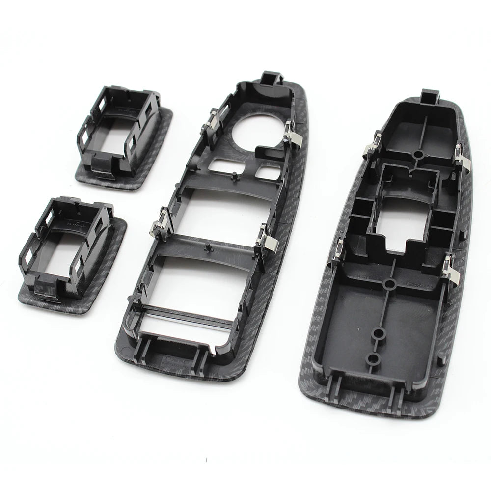 Vue arrière des caches boutons de vitres BMW avec clips et supports de fixation