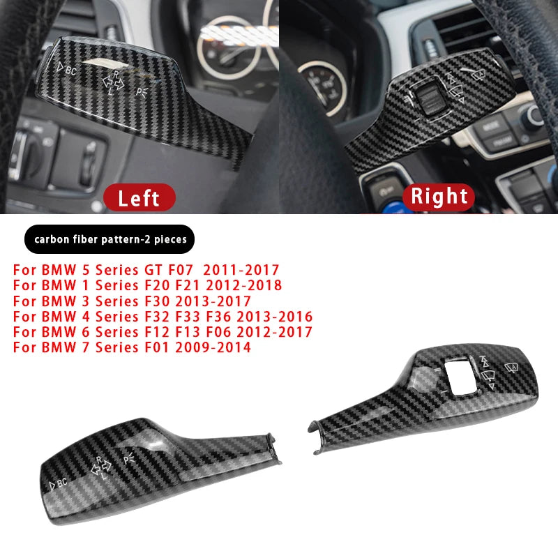 Cache de commandes de volant BMW finition carbone en versions gauche et droite avec compatibilités indiquées