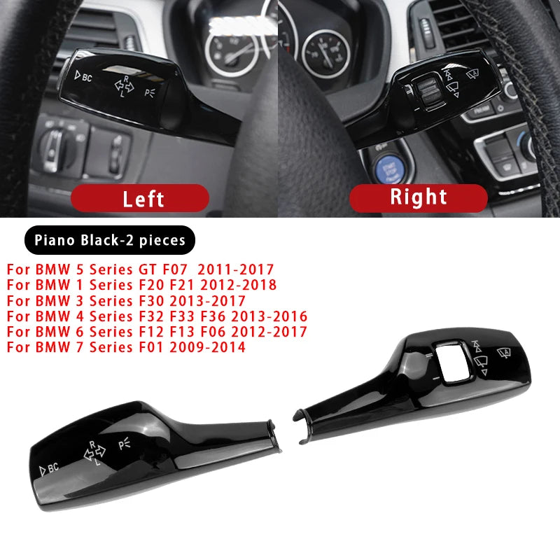 Cache de commandes de volant BMW finition noir brillant en versions gauche et droite avec compatibilités indiquées
