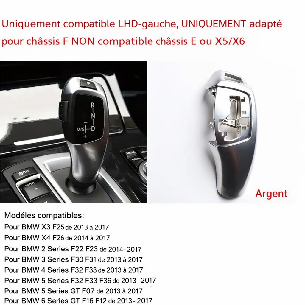 Compatibilité du cache de levier BMW argent avec aperçu du rendu monté