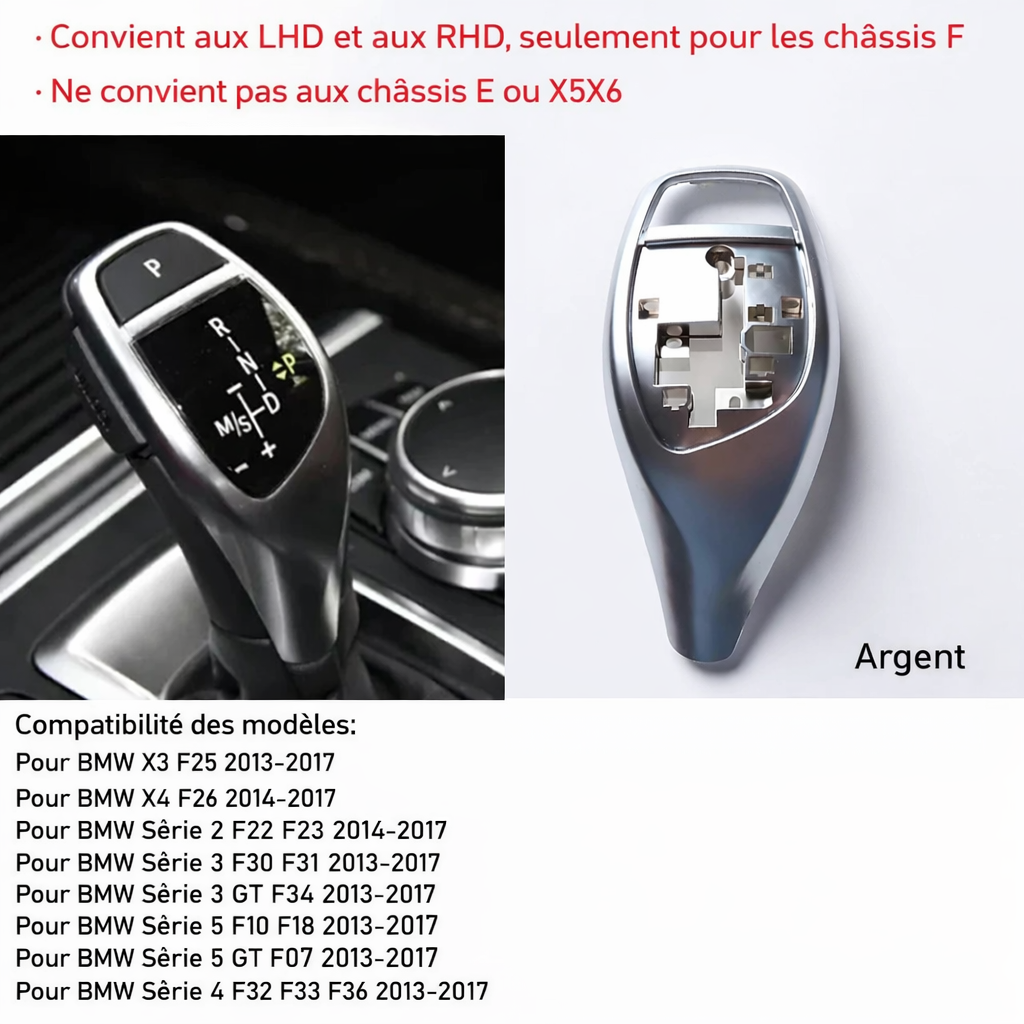 Visuel de compatibilité du cache de levier BMW en finition argent