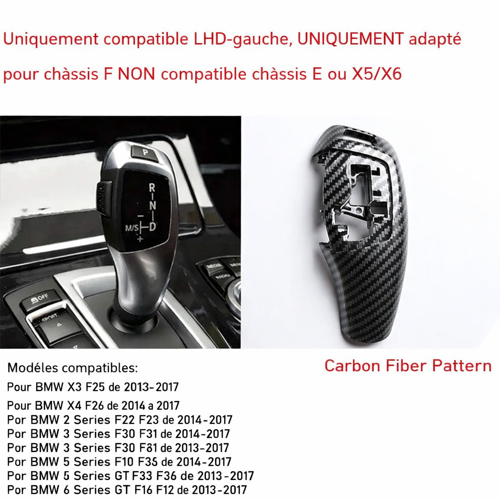 Visuel de compatibilité du cache de levier BMW en aspect carbone Visuel de compatibilité du cache de levier BMW en aspect carbone