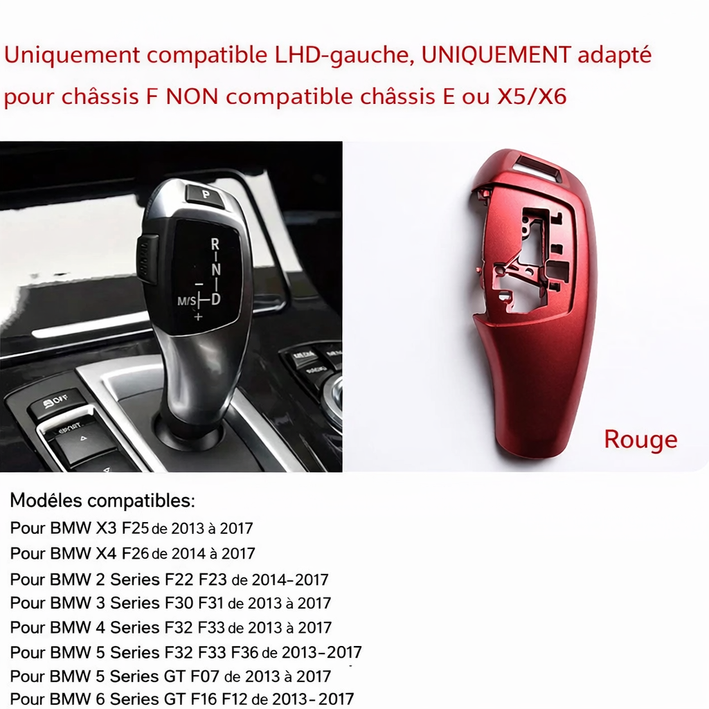 Visuel de compatibilité du cache de levier BMW en finition rouge Visuel de compatibilité du cache de levier BMW en finition rouge