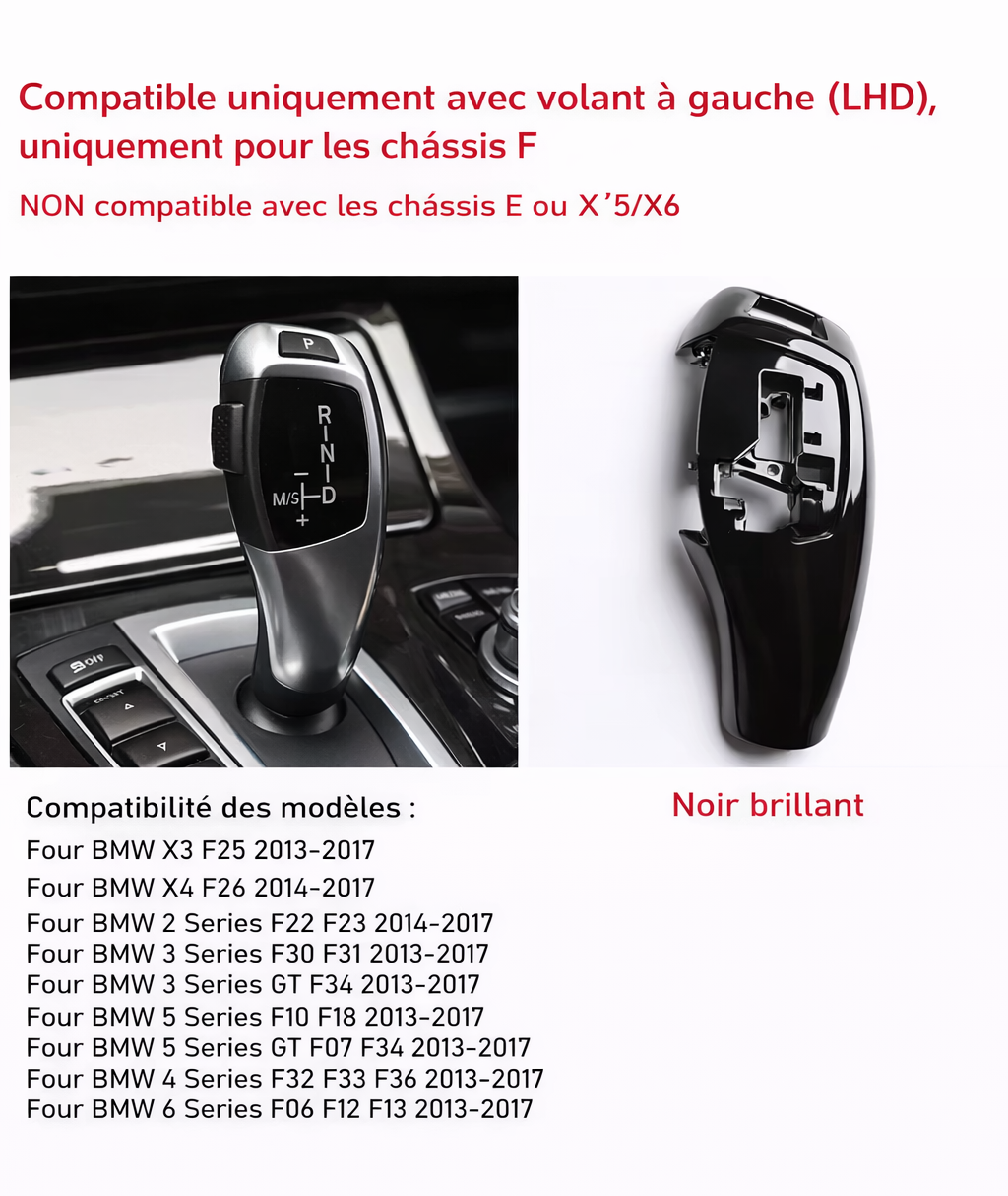 Cache de levier BMW noir brillant pour LHD avec aperçu du rendu monté