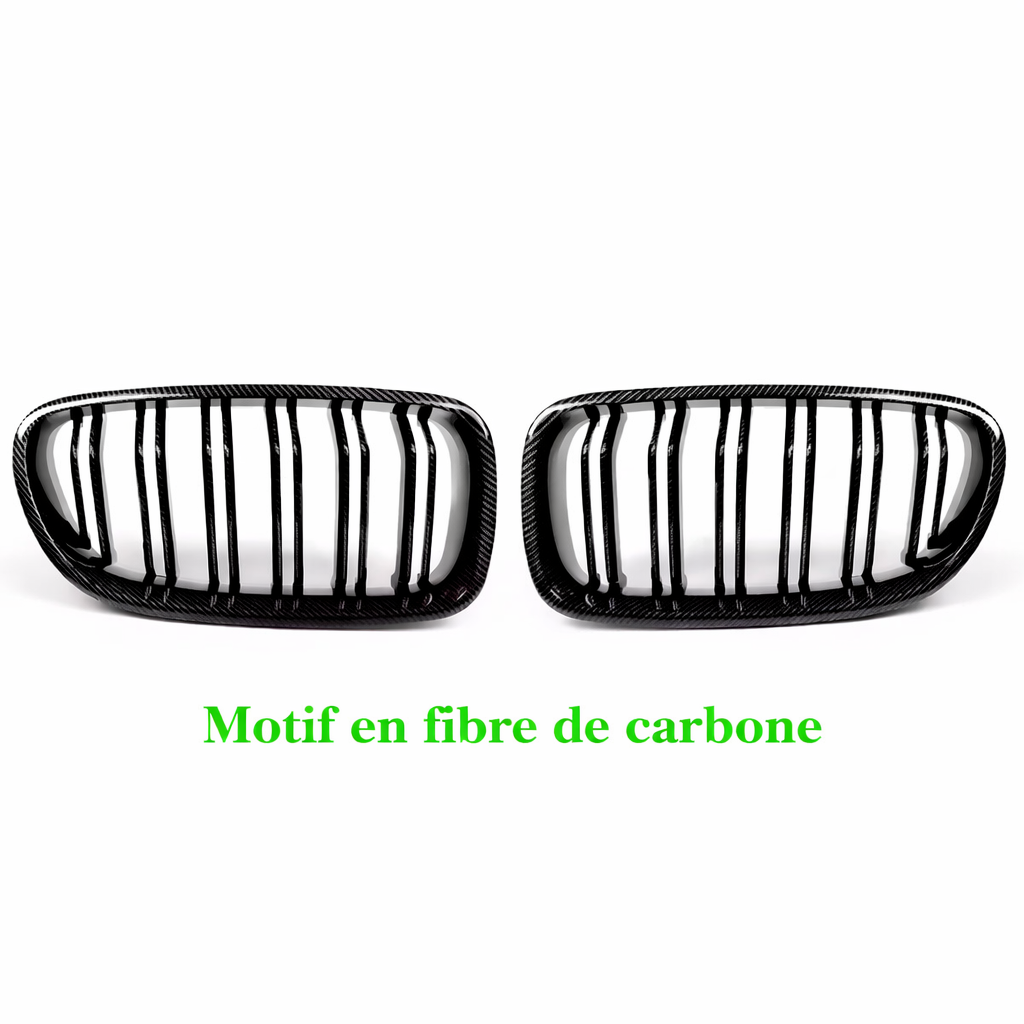 Paire de calandres avant BMW Série 5 F10 F18 double lames en aspect carbone