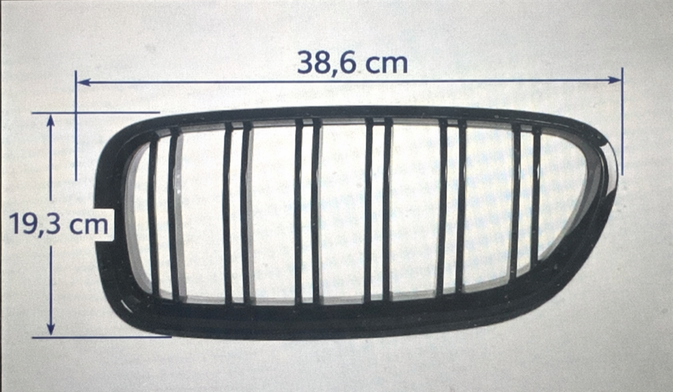 Dimensions d’une calandre avant BMW Série 5 F10 F18 double lames sur fond clair