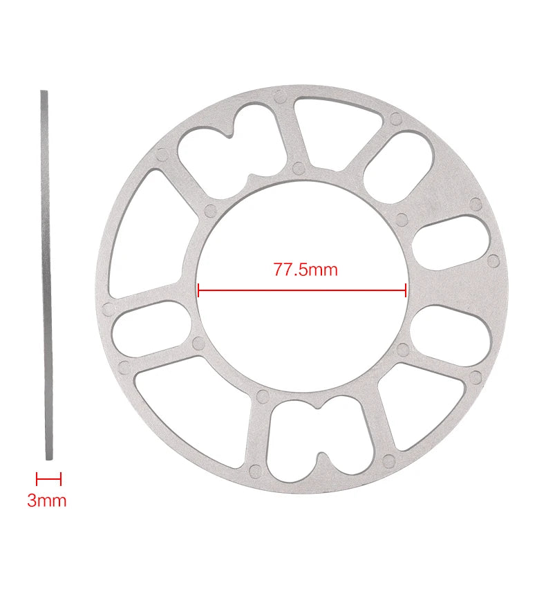 Cale de roue universelle aluminium 3 mm avec diamètre intérieur de 77,5 mm indiqué