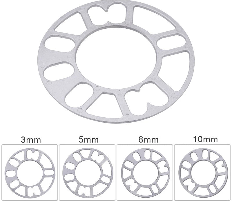Versions 3 mm, 5 mm, 8 mm et 10 mm des cales de roue universelles aluminium