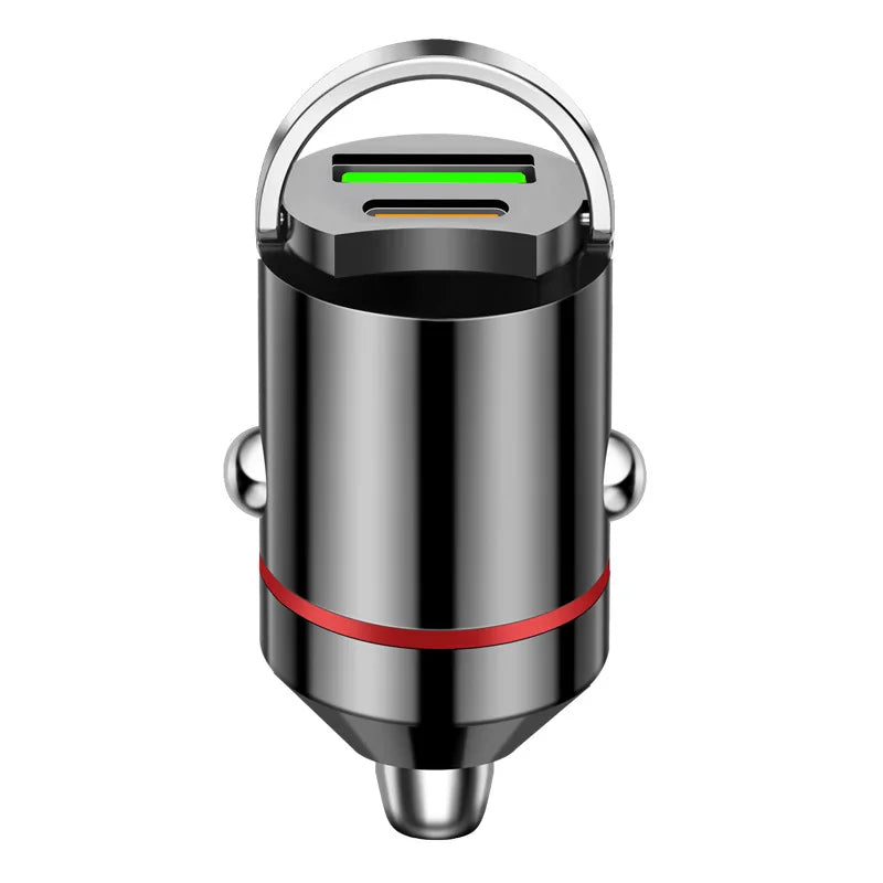 Vue de face du chargeur voiture USB-C 100W mini avec port supérieur visible