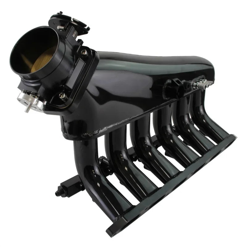 Vue de profil du collecteur d’admission aluminium noir BMW M50 M52 S50 S52