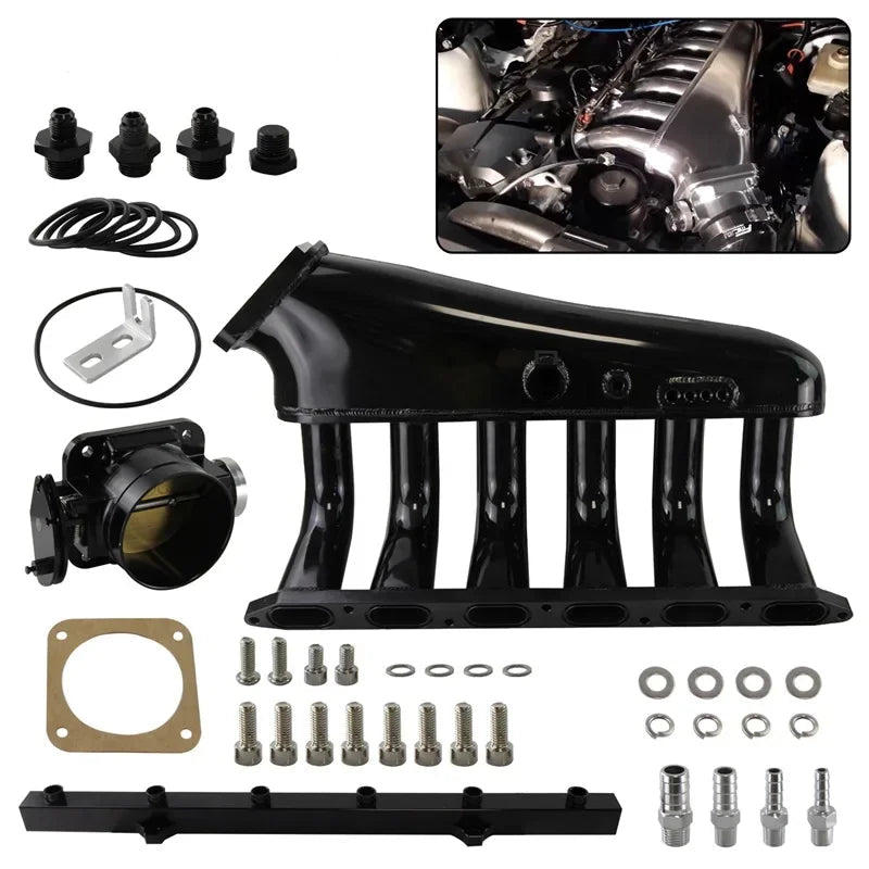 Kit complet collecteur d’admission aluminium noir BMW M50 M52 S50 S52 avec papillon et rampe