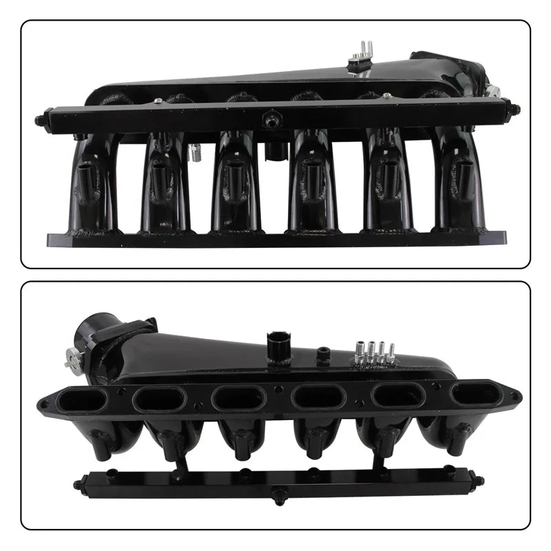 Vue avant et dessous du collecteur d’admission aluminium noir pour BMW M50 M52 S50 S52