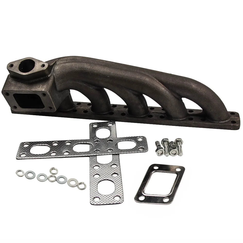 Vue latérale du collecteur turbo position basse T3 BMW M50 M52 M54 S50 avec joints et visserie